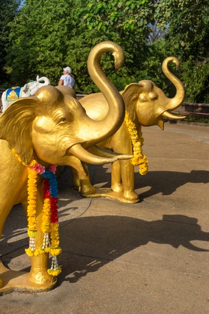 Figures of elephants on the viewing platform lighthouse, Phuket Thailandの写真素材