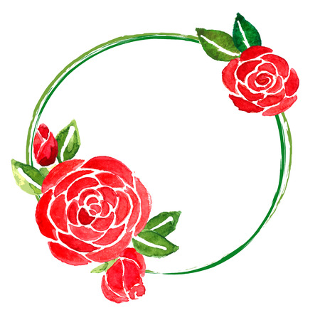 Watercolor pink Roses frame template with place for a text.のイラスト素材