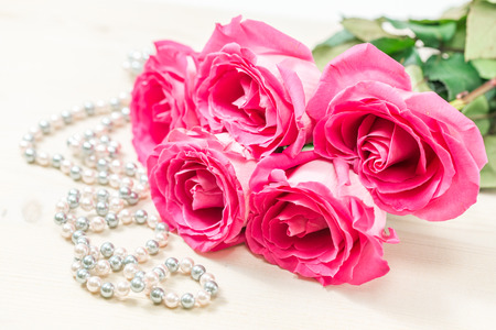 Bouquet of pink roses on white backgroundの写真素材