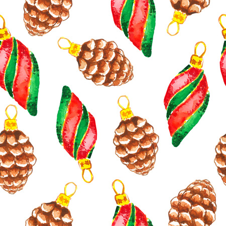 Seamless Pattern Christmas  and new year decorations, painted in watercolorのイラスト素材