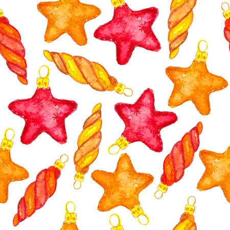Seamless Pattern Christmas  and new year decorations, painted in watercolorの写真素材