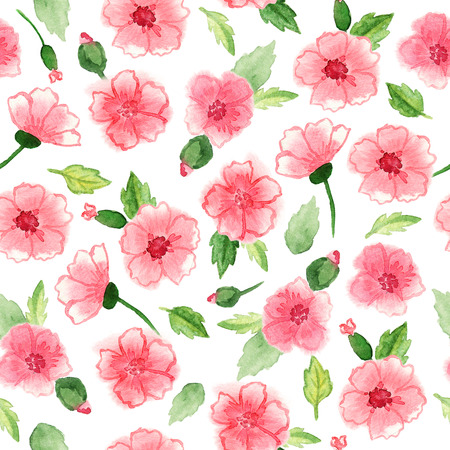 Beautiful seamless floral pattern with watercolor pink flowers.の写真素材
