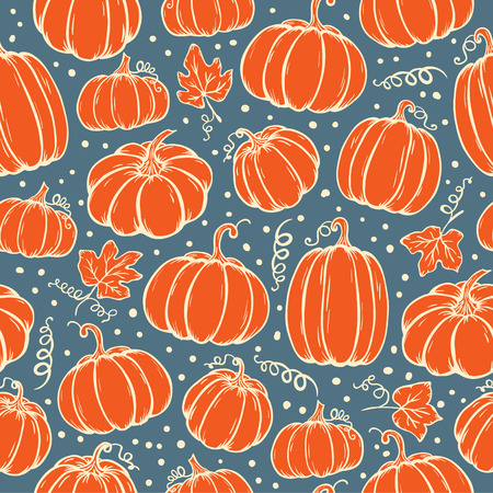 Vector seamless pattern of hand drawn Pumpkins. Background for use in design, cards and wallpapers.のイラスト素材