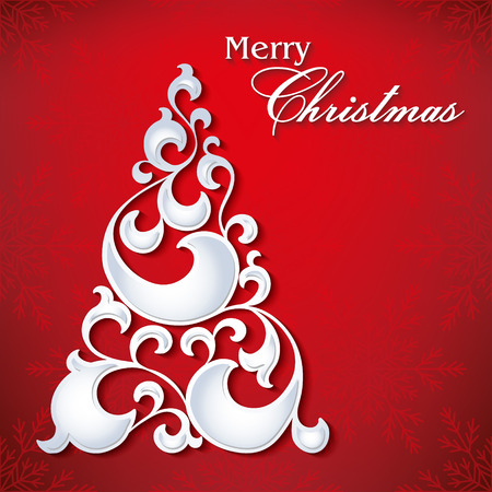 Absrtact Floral Christmas Tree. Vector greeting card with red background patternのイラスト素材