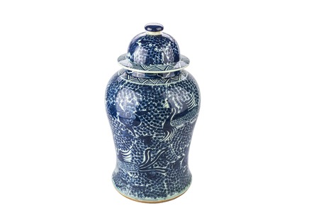Antique traditional Chinese vase on a white backgroundの写真素材