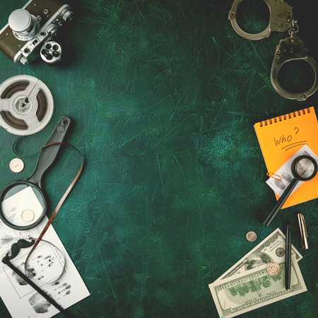 Composition with different items for detective on wooden backgroundの写真素材