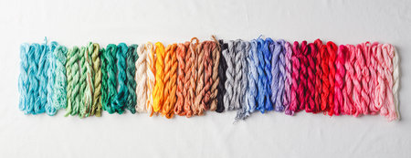 Colorful background from embroidery threads in all colors of the palette