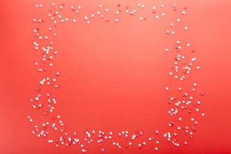 Red hearts on red background. Romantic background for Valentines day