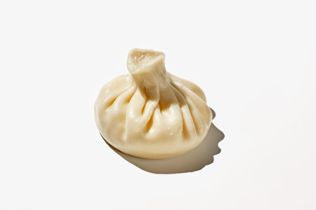 Cooked khinkali traditional georgian dish isolated on white background. Georgian traditional cuisine.の写真素材