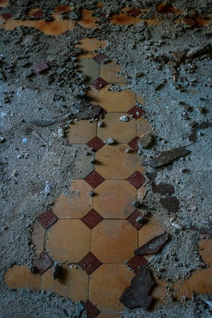 Tiling floor in the abandoned building in Russia.の写真素材