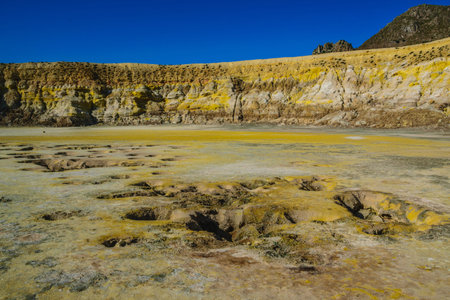 Surface of volcano crater on the Nisiros island, Greeceの写真素材