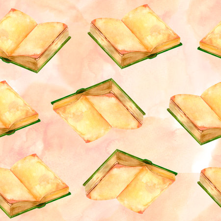 Antique books. Old-fahioned vintage watercolor clip art. Seamless pattern in retro style for prints on wallpaper, textiles, diy, scrapbooking for packaging.の写真素材