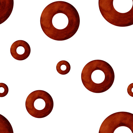 Breads - buns, baguettes, loaves, croissants, pretzels, rye and wheat watercolor seamless pattern. For prints on textile and paper, plates and dishes, for kitchen, restaurant menus, recipes, cookbook.の写真素材