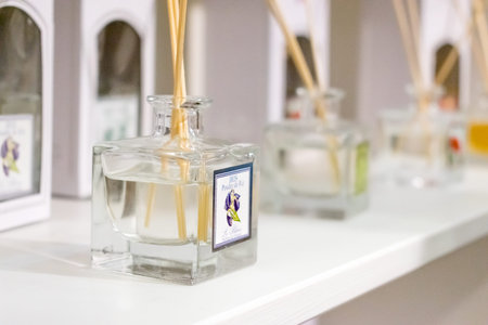 KIEV, UKRAINE â€“ 19 September, 2018: Home fragrance products, perfume for home. Aromatic...