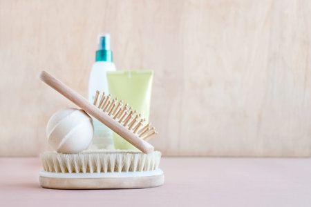 Spa wellness beauty mock up, various beauty care products on pastel background, blank space for your text. Cosmetics and bathroom tools SPA mock-upの写真素材