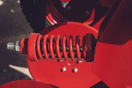 Working parts, spring of new agricultural seeder, seeding machine. Agricultural machinery.の写真素材