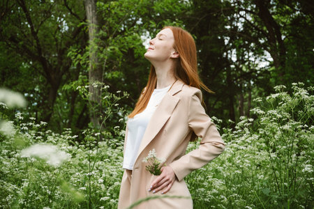 World mental health day, work-life balance, spread positive messages concept. Redhead woman in...