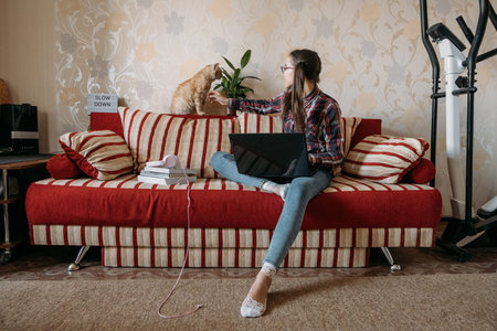 Work-life balance, Home office, work space, work from home, Flexible work hours concept. Young woman...