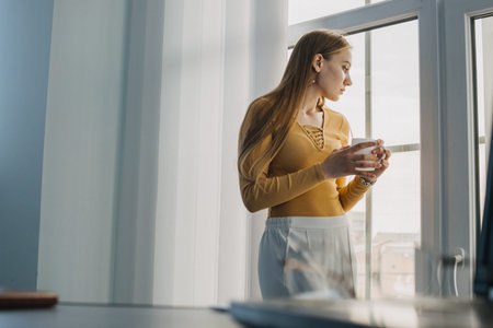 Worker burnout, Emotional burnout, Mental health problem. Tired businesswoman, worker standing by...