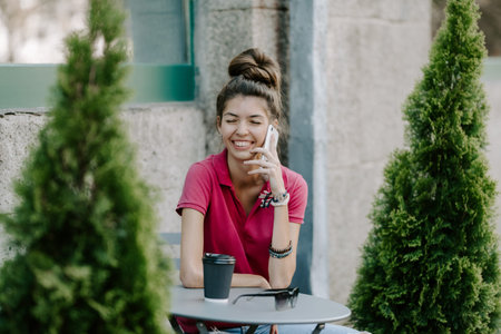 Urban life, Slow living in city environment, Urban Slow life. Young beautiful hispanic smiling happy...