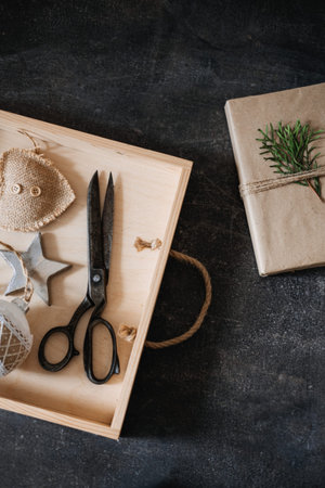 Zero waste, Sustainable, green, eco-friendly Christmas gifts. Zero Waste Gift Wrapping flat lay....