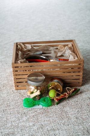 Pet Subscription Box for Dogs and Cats. Subscription pet Box with Organic Treats, Fun Toy, Bully Sticks, All-Natural Chews, skincare or wellness item, gadgets and seasonal gearの写真素材