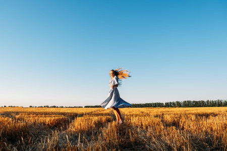 Escapism, getting away from it all, mental health, Stress resilience. Alone Young woman in linen...