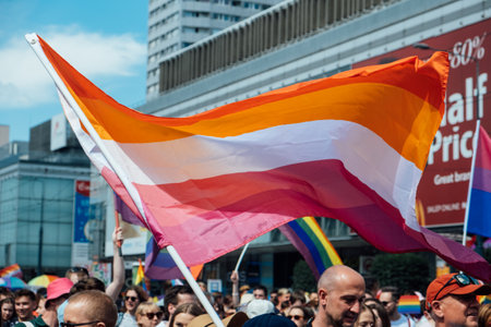 LGBT parade, pride month in Warsaw. Polish and Ukrainian activists march for LGBTQ rights, Equality Parade. Warsaw, Poland, June 25, 2022のeditorial素材