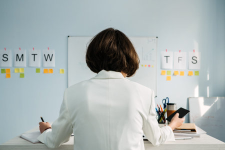 Time Management, Planning weekly schedule For Business Owners managers. Young Businesswoman, manager