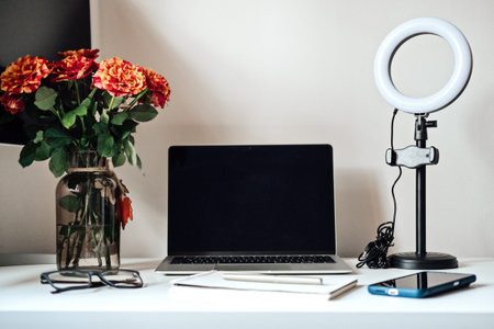 Blogging Equipment. How To Start Blog, Blogging for Beginners. Laptop, Mobile Phone, Ring Light,...