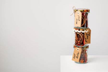 Gift in jar ideas. Get Well Soon Gifts kit with vitamins, nuts, spices, dry oranges, Cinnamon Sticks...