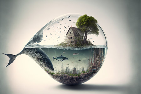 Biodiversity, Ecosystem. Ecology and endangered bio life. How to Protect the Ecosystem and Biodiversity. Vital Ecosystem in transparent bubble. AI generative.の素材