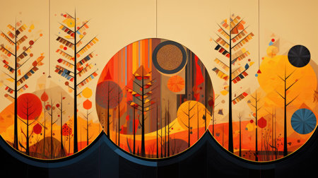 Abstract autumn background. Fall abstract wavy floral background.の素材