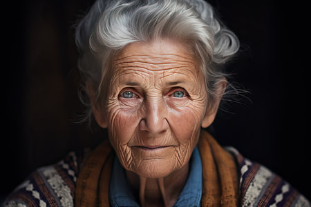 Photo pour World Senior Citizens Day. International Day of Older Persons. Portrait of elderly retired woman with gray hair and wrinkles. - image libre de droit