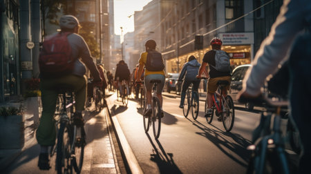 World Car Free Day 22 September allow people to experience streets free of motor traffic. Many people ride bicycles on city street.の素材