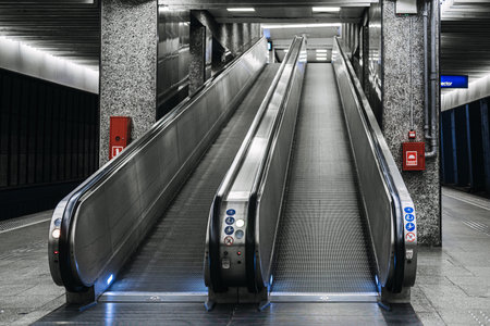 Modern Escalator in Underground Station