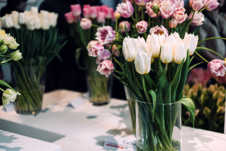 Varietal Tulips Display at Floral Exhibitionの写真素材