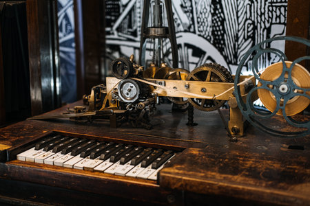 Warsaw, Poland - March 19, 2024. Antique Telegraph Machine with Coded Keyboard