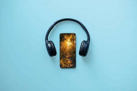 Smartphone and Headphones Featuring Nature Sounds