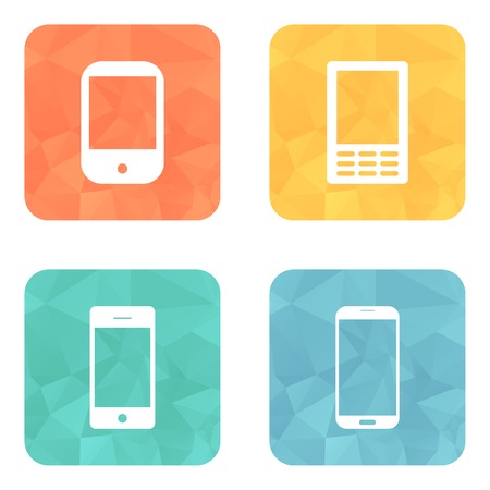 Telephone icons set on bright circle buttons.のイラスト素材