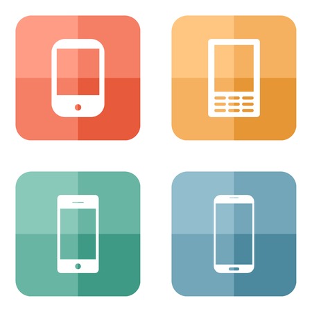 Telephone icons set on bright circle buttons.のイラスト素材