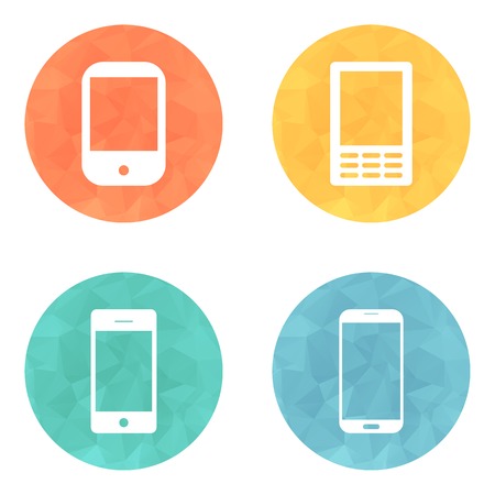 Telephone icons set on bright circle buttons.のイラスト素材