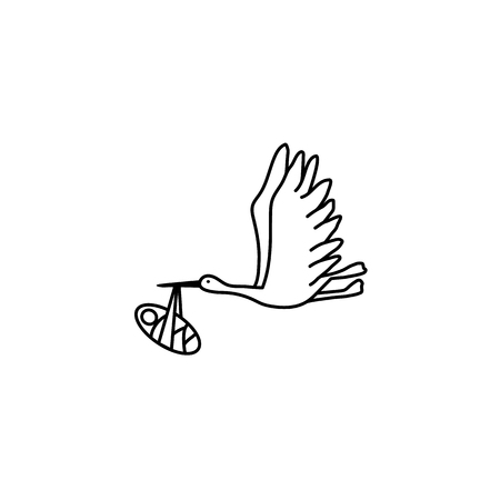Flying stork carrying a new-born baby vector iconのイラスト素材