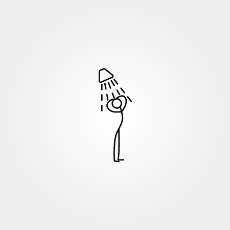 Cartoon icon of sketch stick figure taking a showerのイラスト素材
