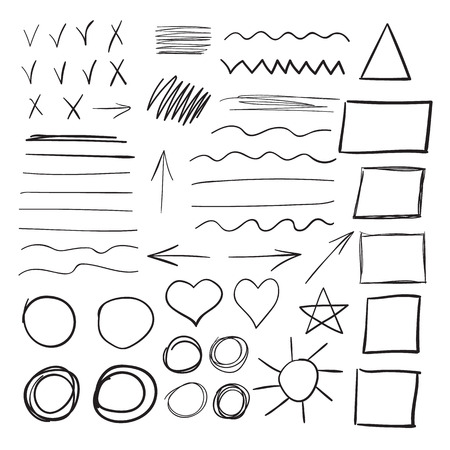 Vector set of brush strokes. Collection of black paint, ink design elementsのイラスト素材