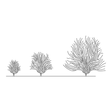 Black and white growing vector trees in flat styleのイラスト素材