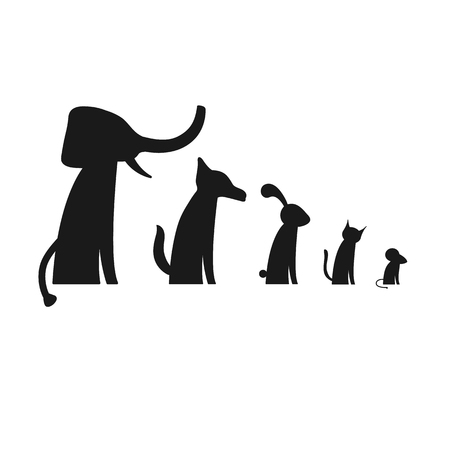 Silhouettes of animals in a row isolated on white backgroundのイラスト素材