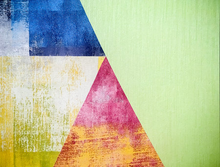 Old colored grunge wallpaper with triangles. Geometric texture