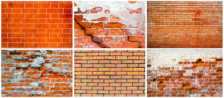 Weathered red brick wall collage collection. High resolution texture for background, poster etc.