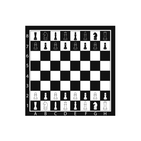 Chess board with chess black and white figures, vector illustrationのイラスト素材